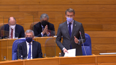 Alberto Núñez Feijóo, na sesión de control no Parlamento de Galicia