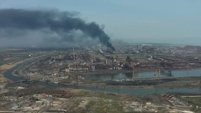 Vista aérea da planta Azovstal, en Mariupol