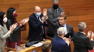 Alberto Núñez Feijóo, na súa derradeira intervención no Parlamento de Galicia. EFE/Xoán Rey