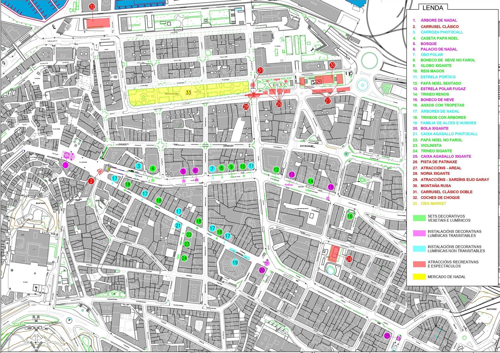 Mapa con todos os lugares de interese na zona centro | Concello de Vigo