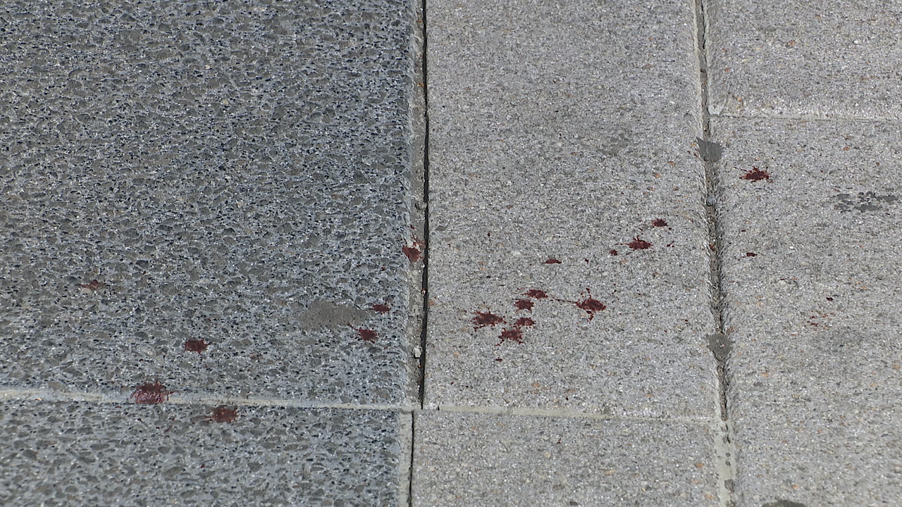 Restos de sangue no lugar onde se produciu a agresión