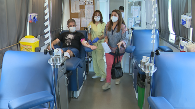 Imaxe do interior da unidade móbil de doazón de sangue este martes na Bandeira, Silleda