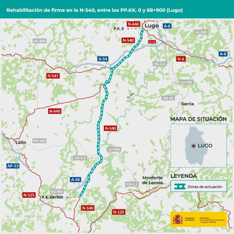 Mapa do treito no que se realizarán as obras (Mitma)