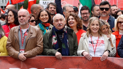 Unai Sordo e Pepe Álvarez, na cabeceira da manifestación do ano pasado en Madrid