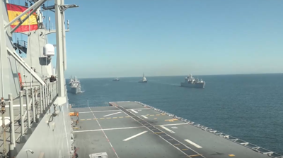 Manobras da OTAN estes venres no Estreito de Xibraltar. Imaxe: EFE/ Juan Chicano