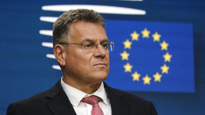 O comisario de Comercio, Maros Sefcovic, nunha rolda de prensa en Bruxelas/Alexandros Michailidis/Europa Press