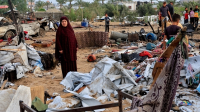 Campamento esnaquizado nun ataque israelí no sur de Gaza. REUTERS/Hatem Khaled