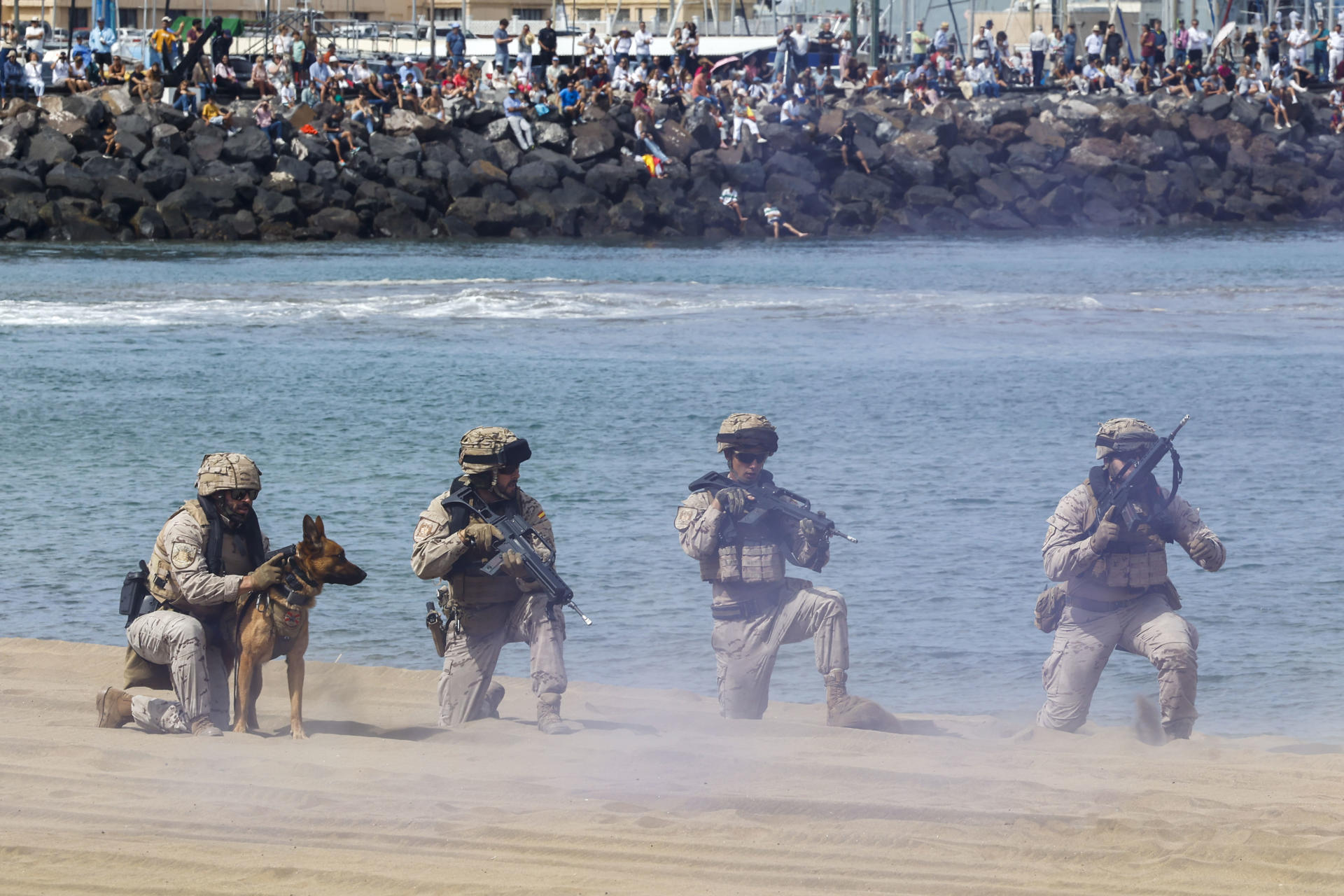 O Exército de Terra durante á exhibición deste venres nas Palmas. Foto: EFE: Elvira Urquijo A.