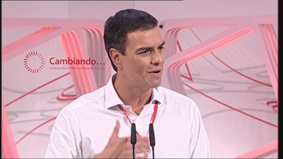 Pedro Sánchez, nunha imaxe do seu discurso logo de gañar as primarias de 2014