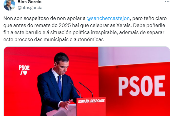 Publicación de Blas García na súa conta de X
