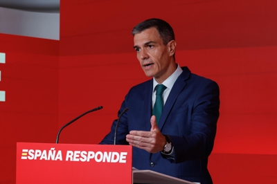 O secretario xeral do PSOE durante a súa comparencia en Ferraz. EFE/Javier Lizón