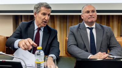 O presidente do PP, Alberto Núñez Feijóo, e o portavoz do PP no Congreso, Miguel Tellado (Ricardo Rubio/Europa Press/Archivo)