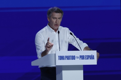 Núñez Feijóo, durante a súa intervención (EFE/ J.J. Guillén)