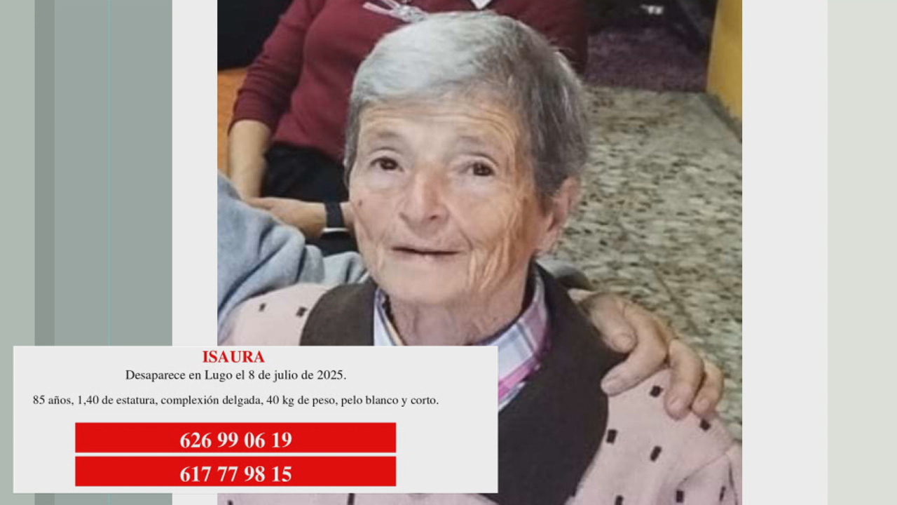 Fotografía de Isaura Vázquez, de 140 cm de altura, con teléfonos de familiares