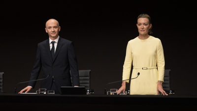 Marta Ortega e Óscar García Maceiras, na Xunta Xeral de Accionistas de Inditex. Europa Press / M. Dylan