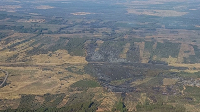 Vista da zona afectada polo lume. EFE / Xunta de Estremadura