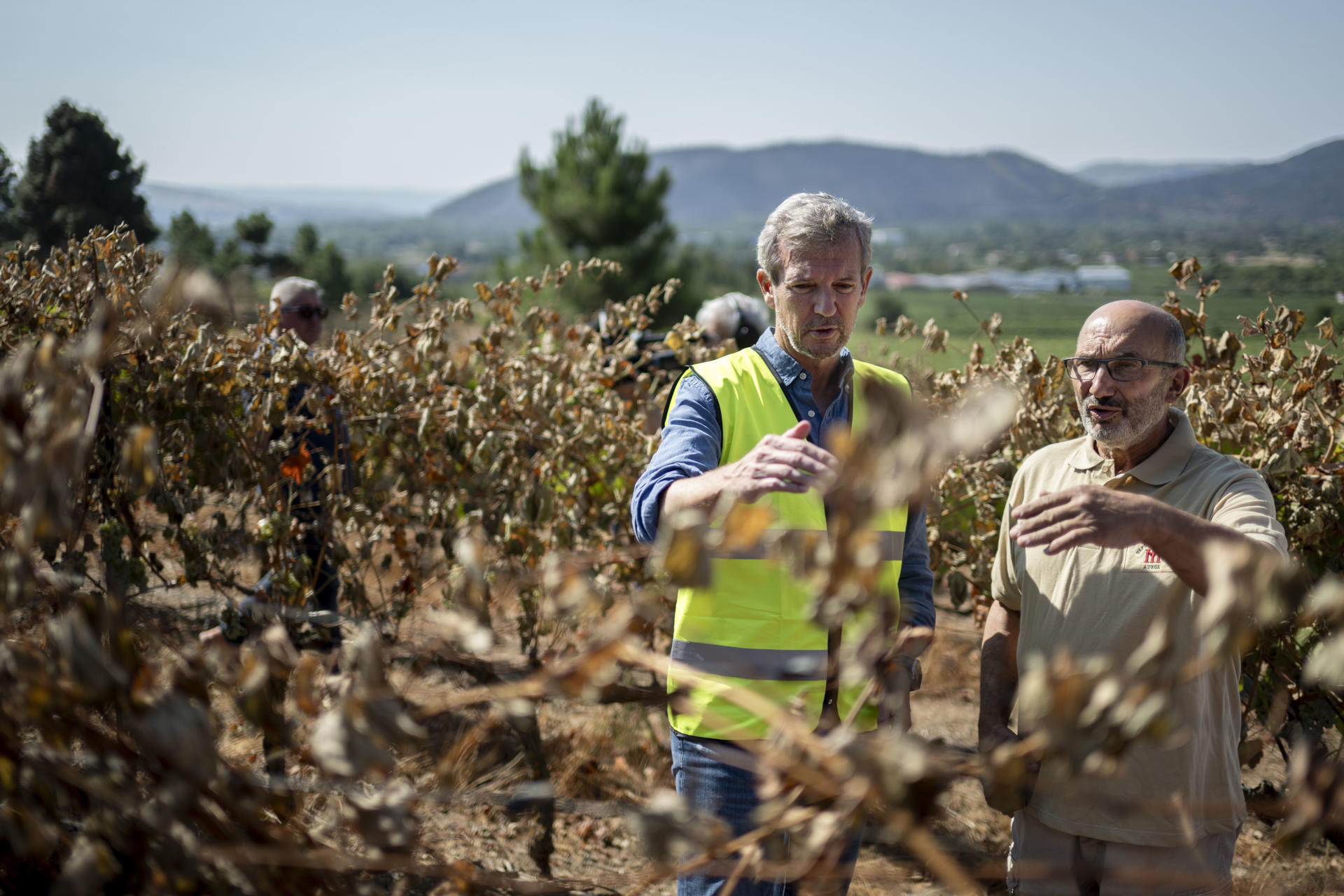 EFE/Brais Lorenzo. O presidente da Xunta visita unha adega de Ourense afectada polo lume.