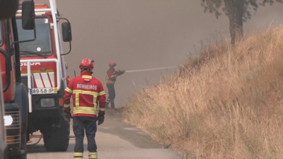 Bombeiros portugueses combaten o incendio de Arganil, en Coímbra