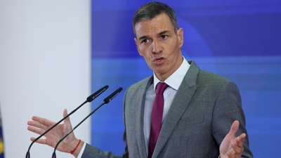 O presidente do Goberno, Pedro Sánchez, durante a clausura do acto ‘Por un pacto de Estado fronte á emerxencia climática’, este luns en Madrid. (EFE/ Chema Moya)