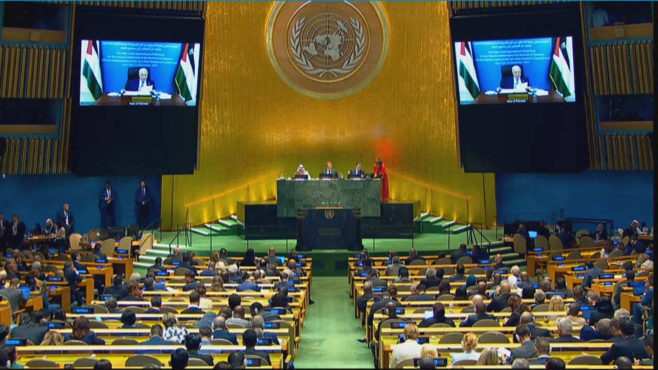 Mahmud Abás, nunha intervención por videoconferencia na Asemblea Xeral da ONU (Efe)