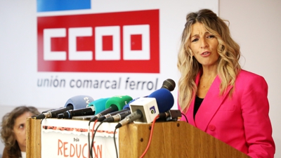 Yolanda Díaz durante a inauguración das novas instalacións de CCOO e a UXT en Ferrol (Europa Press/Raúl Lomba)