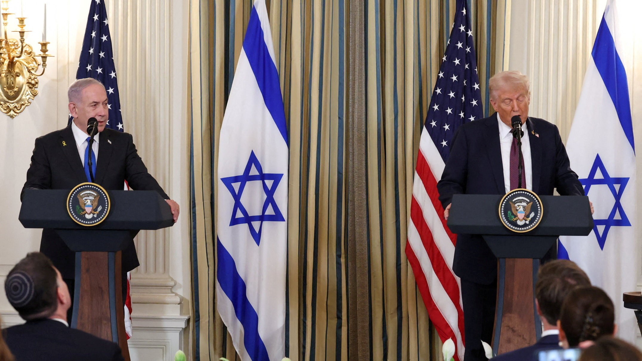 Imaxe da comparecencia conxunta de Trump e Netanyahu na Casa Branca (Reuters)