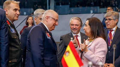 A ministra de Defensa, Margarita Robles, durante a reunión do Consello do Atlántico Norte en Bruxelas