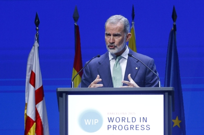 O monarca durante a intervención noforo internacional World in Progress. EFE/Quique García.