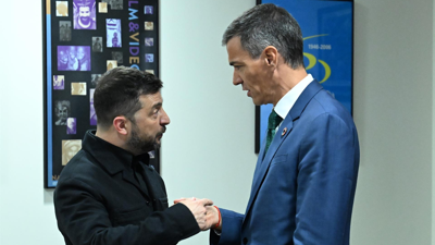 Pedro Sánchez e Volodímir Zelensky durante o encontro que mantiveron en Nova York o setembro pasado (Pool Moncloa/Borja Puig de la Bellacasa)