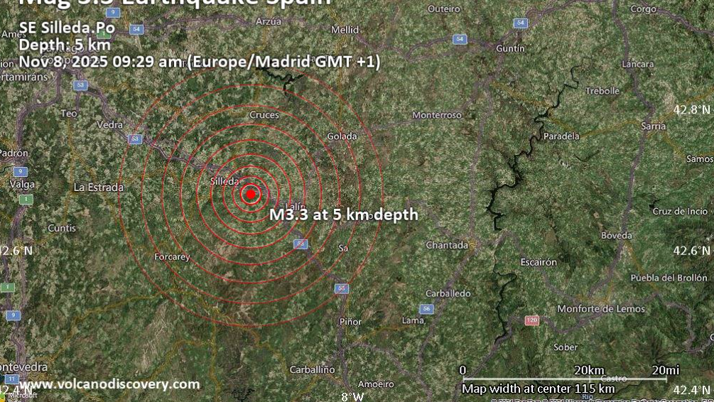 O tremor chegou a notarse en Vila de Cruces. Imaxe: www.volcanodiscovery.com
