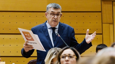 O senador de Compromís Enric Xavier Morera intervén durante unha sesión plenaria no Senado hoxe, luns 25 de novembro (EUROPAPRESS)