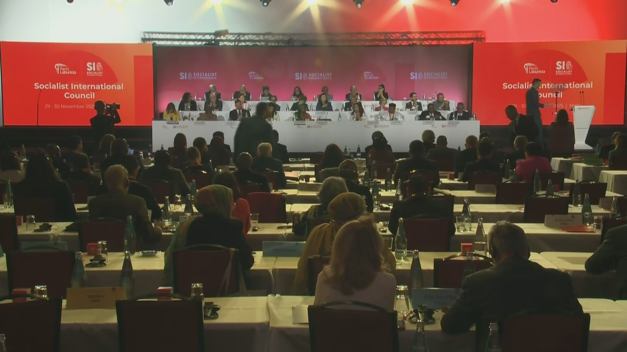 Xuntaza do Consello Internacional Socialistas do que Pedro Sánchez é presidente neste momento. Imaxe: EFE