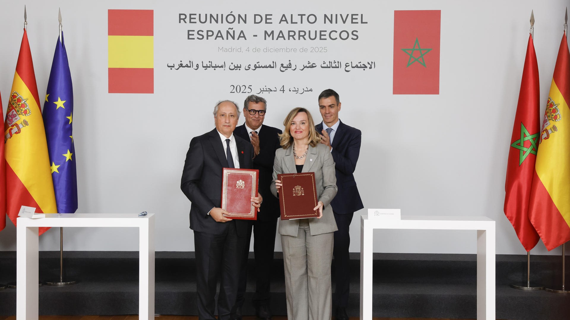 Sánchez asistiu a sinatura de acordos pero non fixo declaracións aos medios (Efe/Zipi)