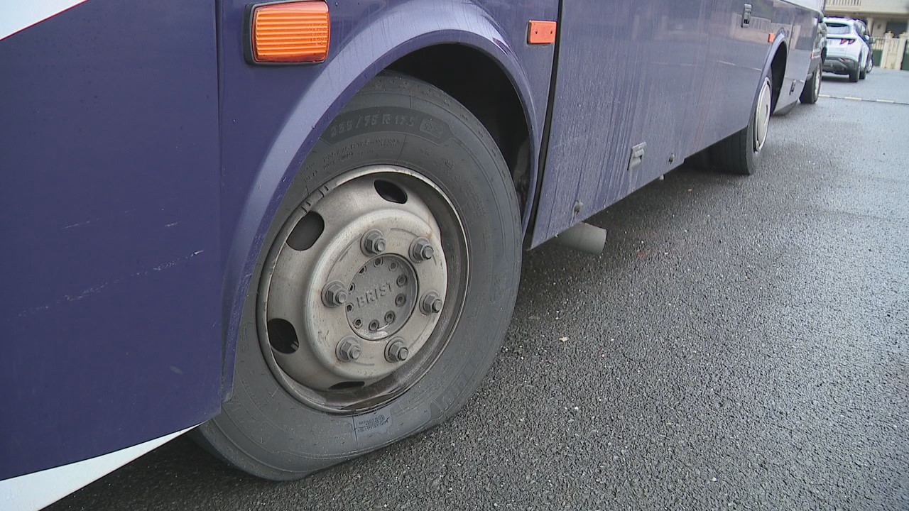 Imaxe da parte traseira dun dos autobuses pintados