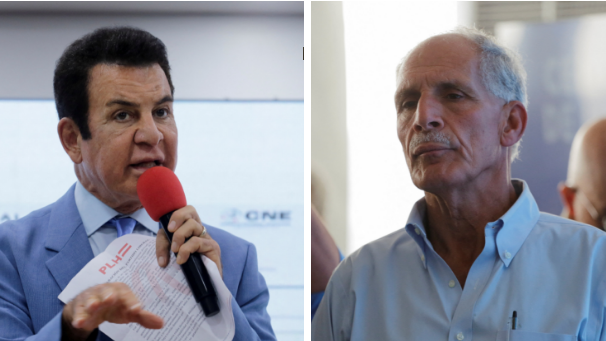 O candidato do Partido Liberal,  Salvador Nasralla (esquerda), denuncia fraude electoral tras uns comicios que dan por gañador o conservador Asfura (dereita), apoiado por Trump (REUTERS//Fredy Rodriguez e Leonel Estrada)