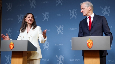 María Corina Machado, en rolda de prensa co Primeiro Ministro de Noruega, este xoves en Oslo (Reuters)