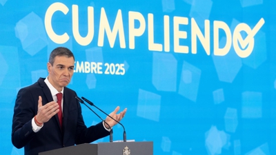 Pedro Sánchez, durante a rolda de prensa no Palacio da Moncloa que deu lugar á sanción (Eduardo Parra - Europa Press)