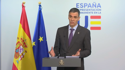 O presidente do Goberno, Pedro Sánchez, na comparecencia de prensa tras a reunión do Consello Europeo