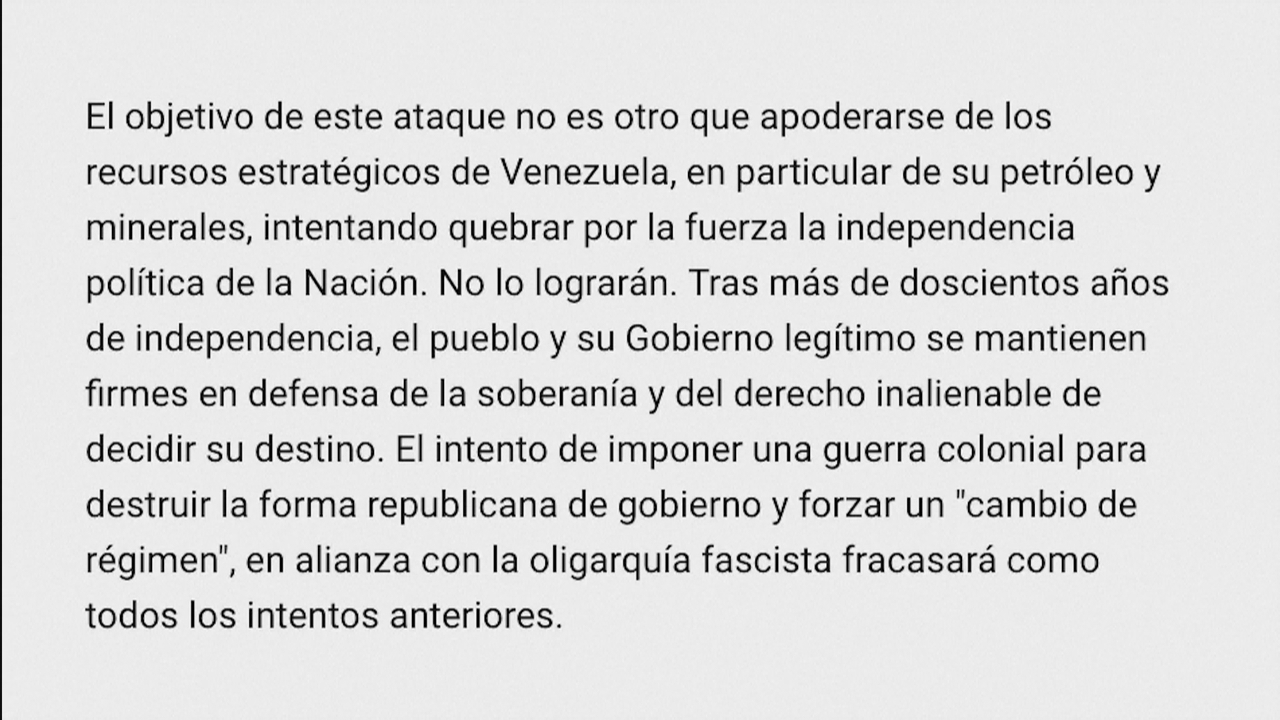 Fragmento do comunicado do Goberno de Venezuela. REUTERS