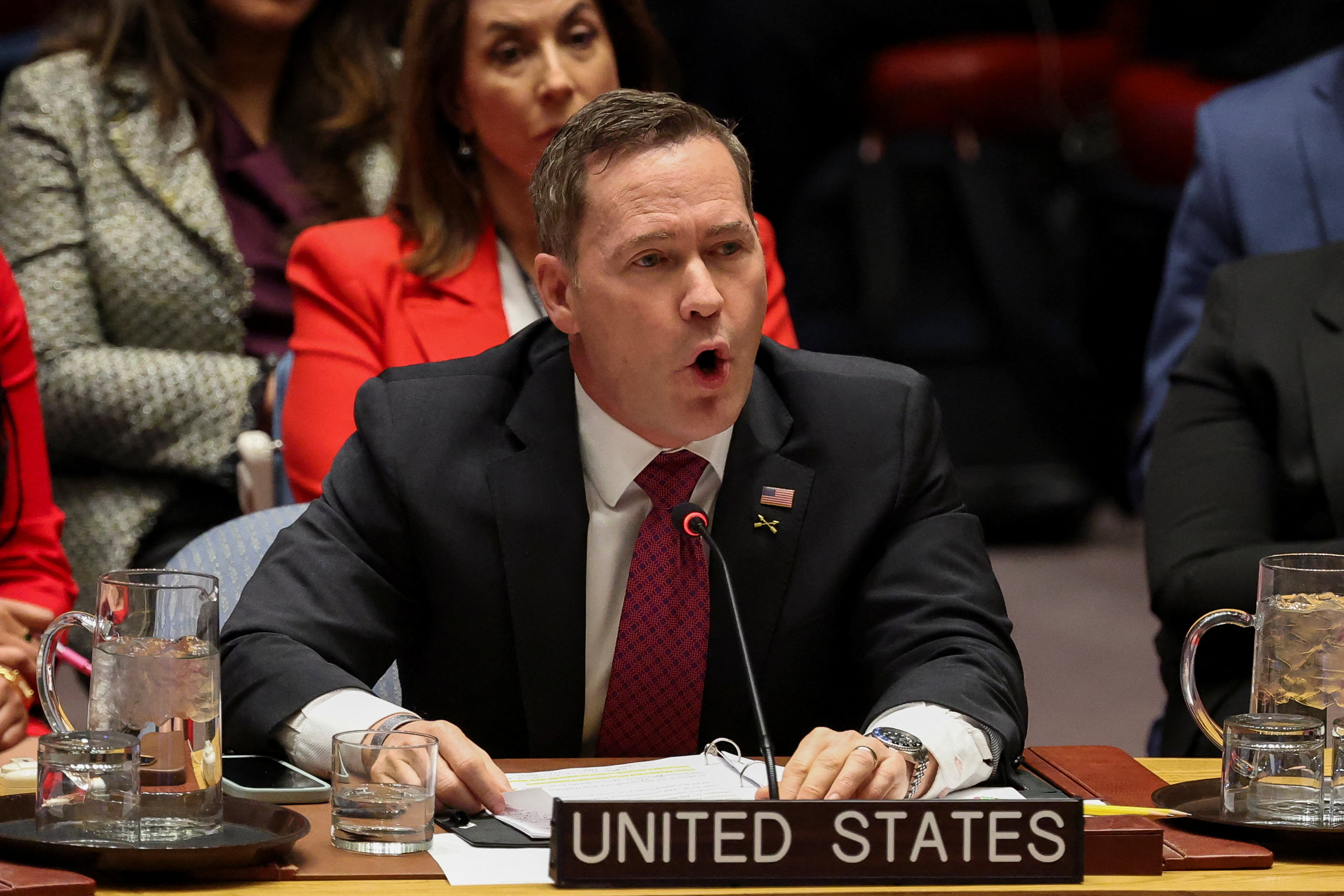 Mike Waltz, embaixador dos EUA nas Nacións Unidas, intervén no Consello de Seguridade. Reuters