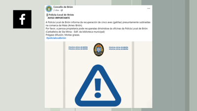 Anuncio colgado na páxina do Facebook da Policía Local de Brión