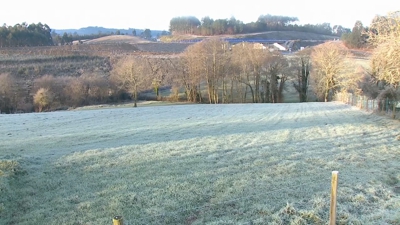 A locaslidade de Arzúa amenceu cunha boa xeada e a 2 graos baixo cero.