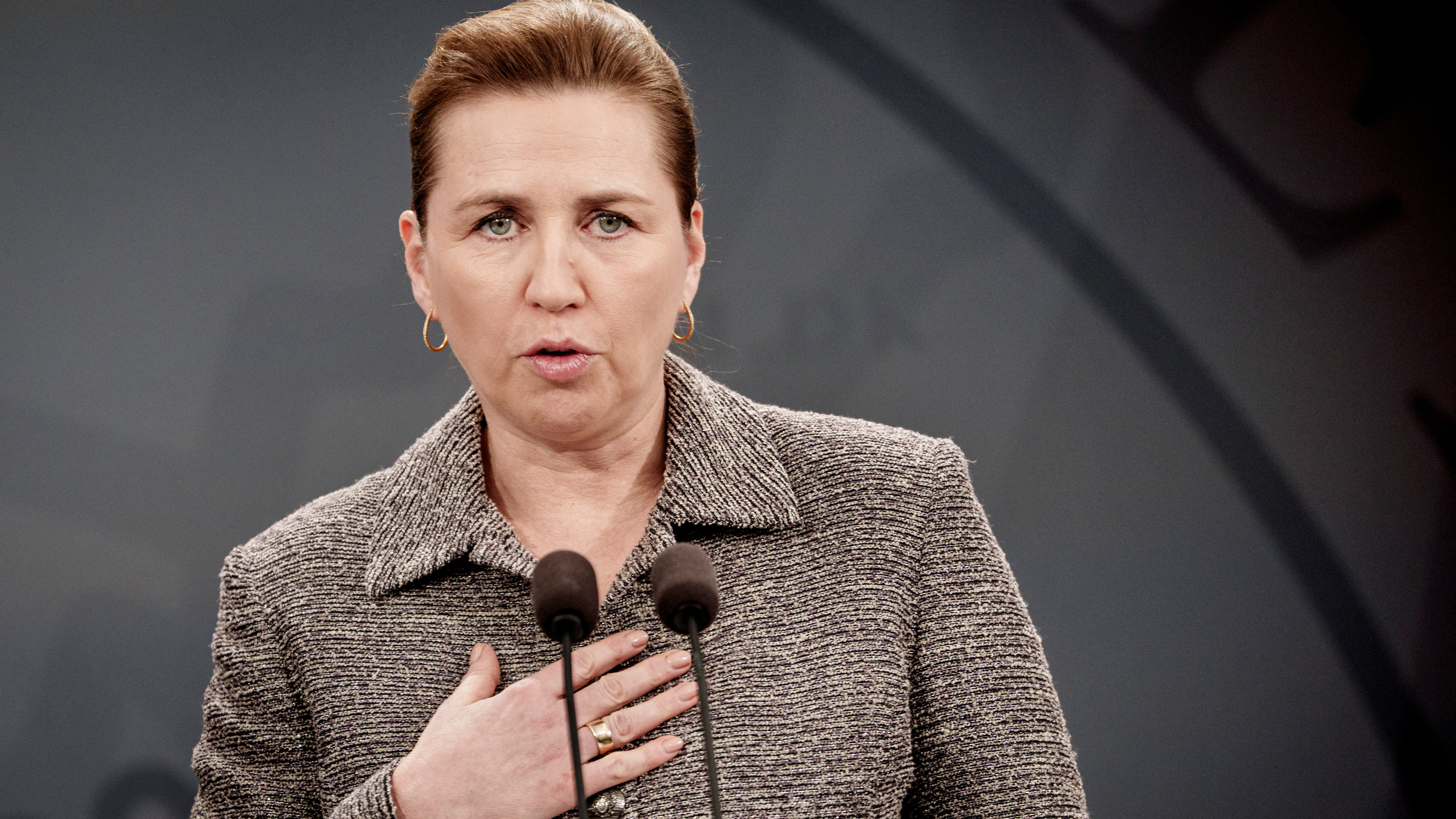 A primeira ministra danesa, Mette Frederiksen, nunha conferencia de prensa tras reunirse co primeiro ministro de Groenlandia o pasado 13 de xaneiro (Liselotte Sabroe/Ritzau Scanpix/REUTERS)