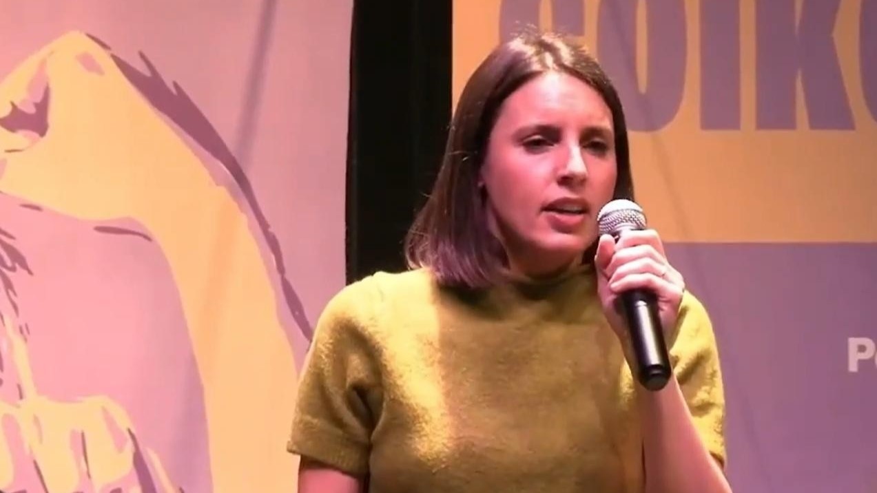 Imaxe de Irene Montero durante o mitin de Zaragoza. (Europa Press)