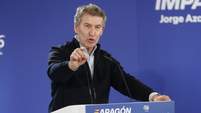 Núñez Feijóo, durante un acto electoral en Calatayud. (EFE/ Javier Belver)