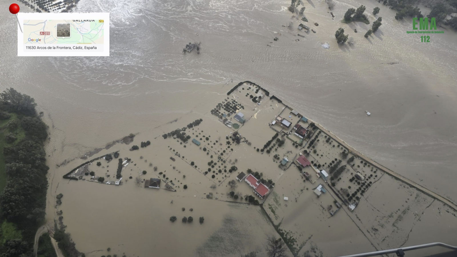 Inundacións na provincia de Cádiz. EFE/Xunta de Andalucía