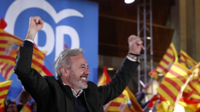 Imaxe do candidato do Partido Popular, Jorge Azcón, durante a campaña electoral. EFE/ Javier Belver
