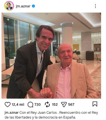 Publicación deste sábado de José María Aznar en Instagram