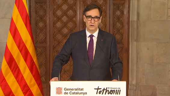 Salvador Illa nunha declaración institucional desde o Palau de la Generalitat