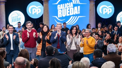 Rueda no acto do partido para conmemorar o aniversario. EFE/Xoán Rey